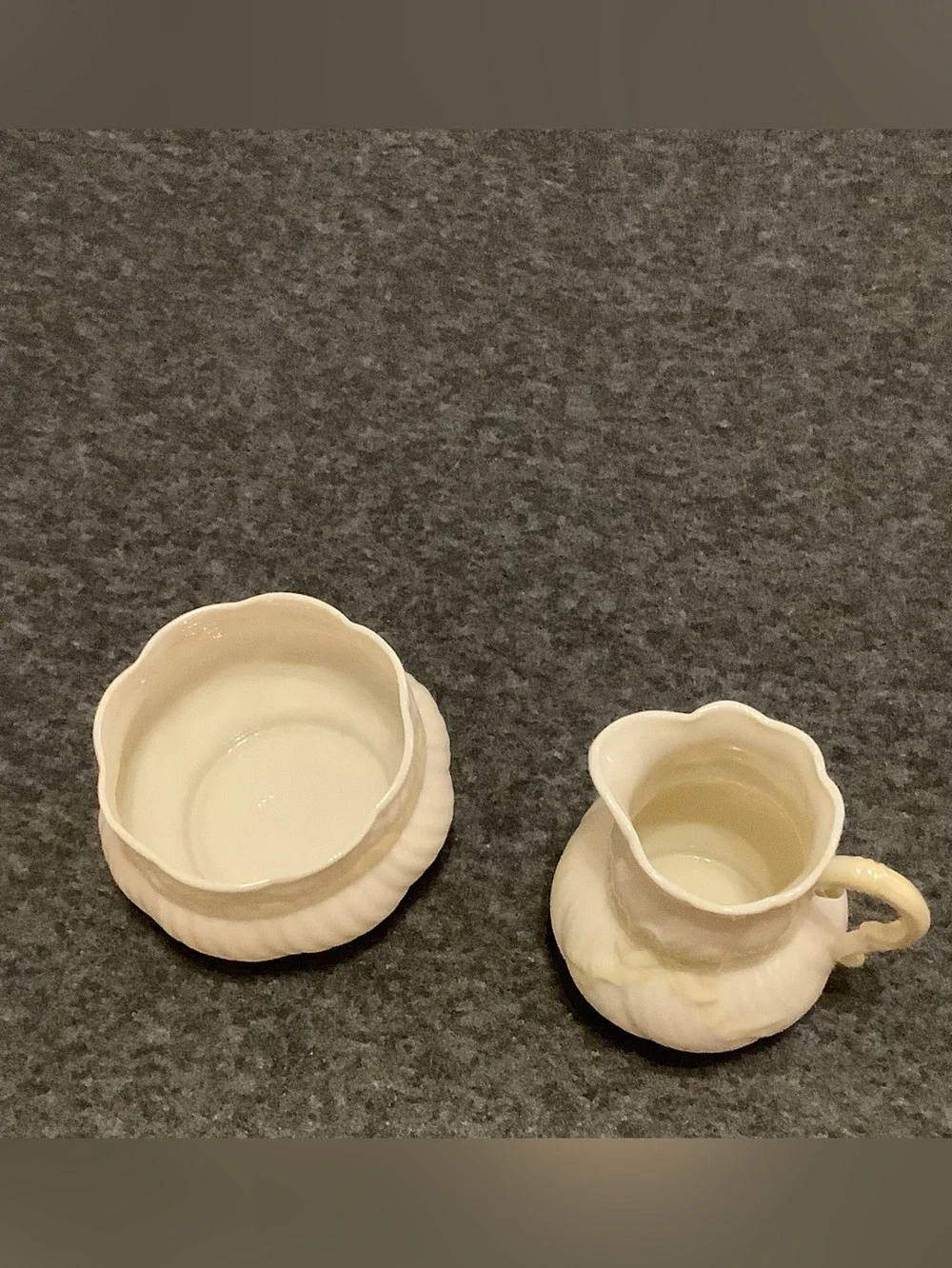 Vintage Belleek Ribbon & Bow Creamer and Open Sugar Bowl Set